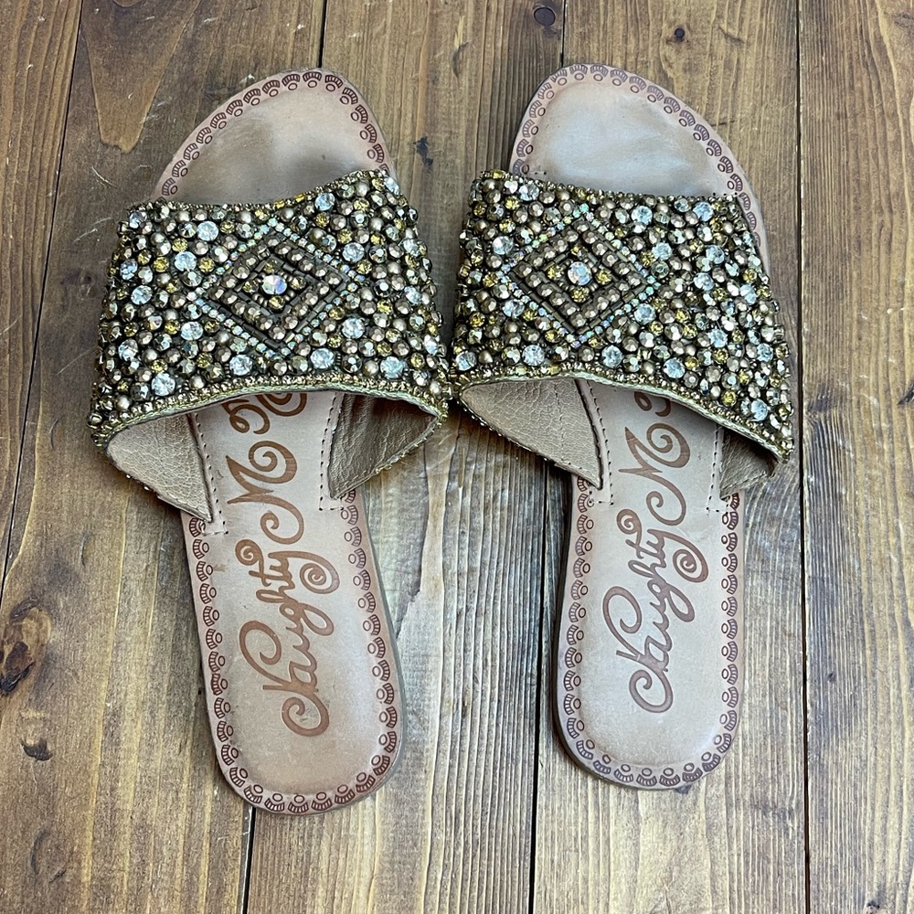 Naughty Monkey size 8 rhinestone slides